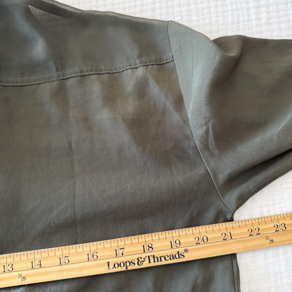 Gestuz Tunic Shirt Womens 34 US 2 Green Sheer Panel Button Utility Army Pockets - Picture 13 of 16